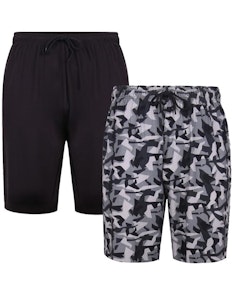 KAM Twin Pack Lounge Wear Shorts Camo/Plain Black